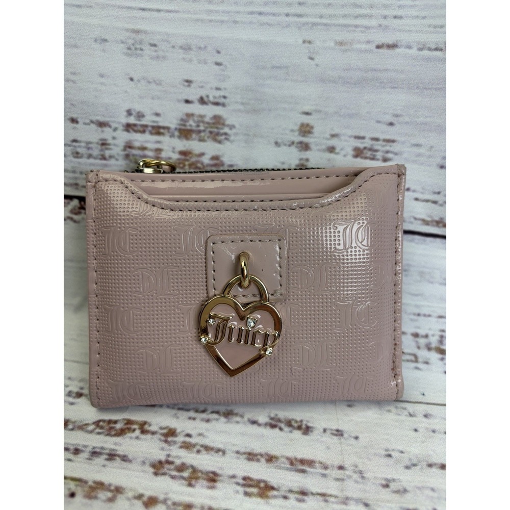JUICY COUTURE Bifold Wallet w/ Pullout Card Case Logo Heart Padlock Pink